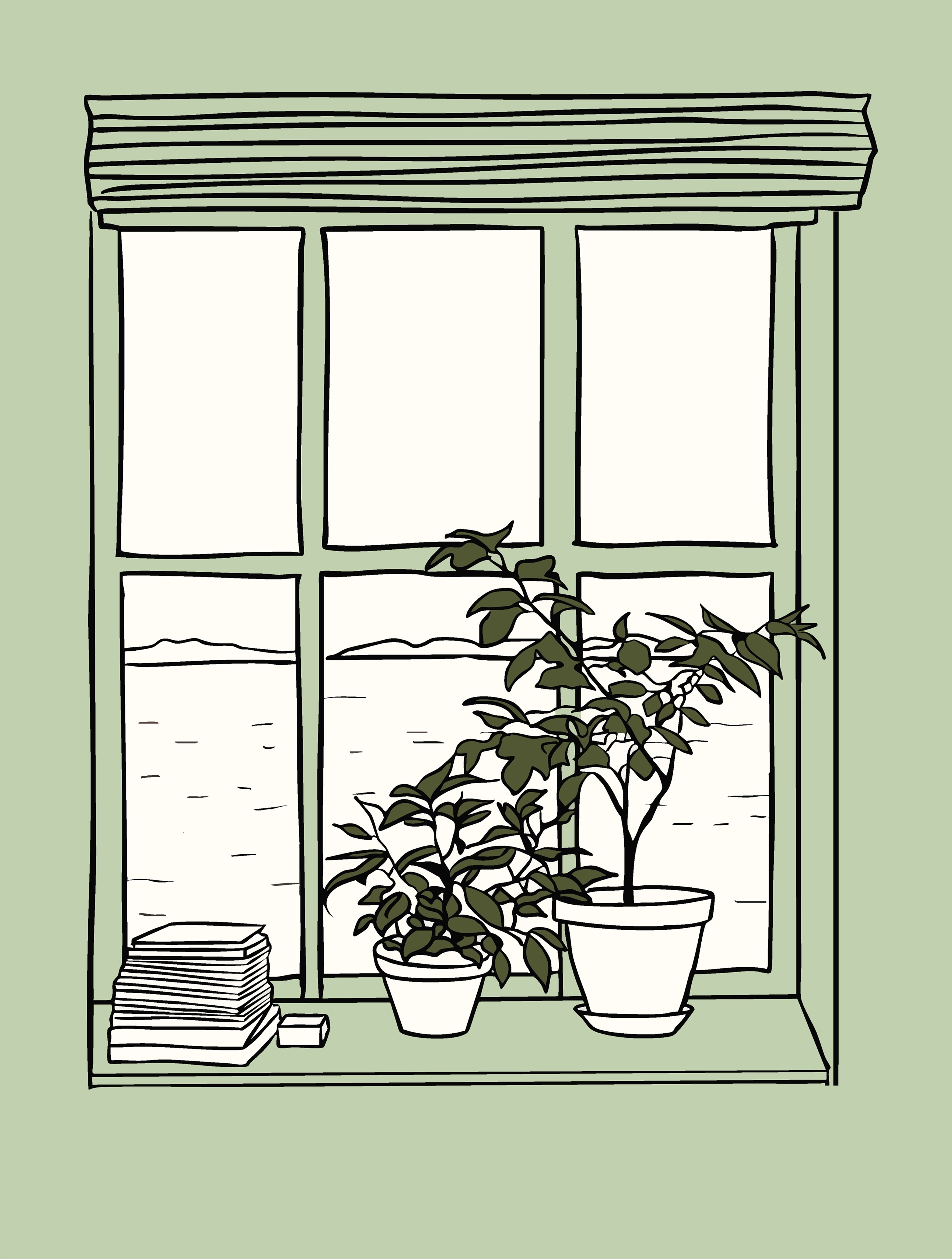 Illustrated window with houseplants